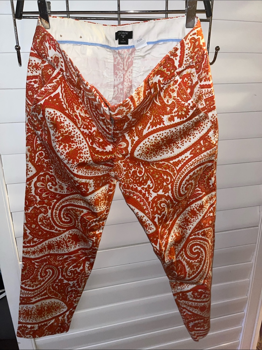 J. Crew Orange and White Paisley Cropped Pants